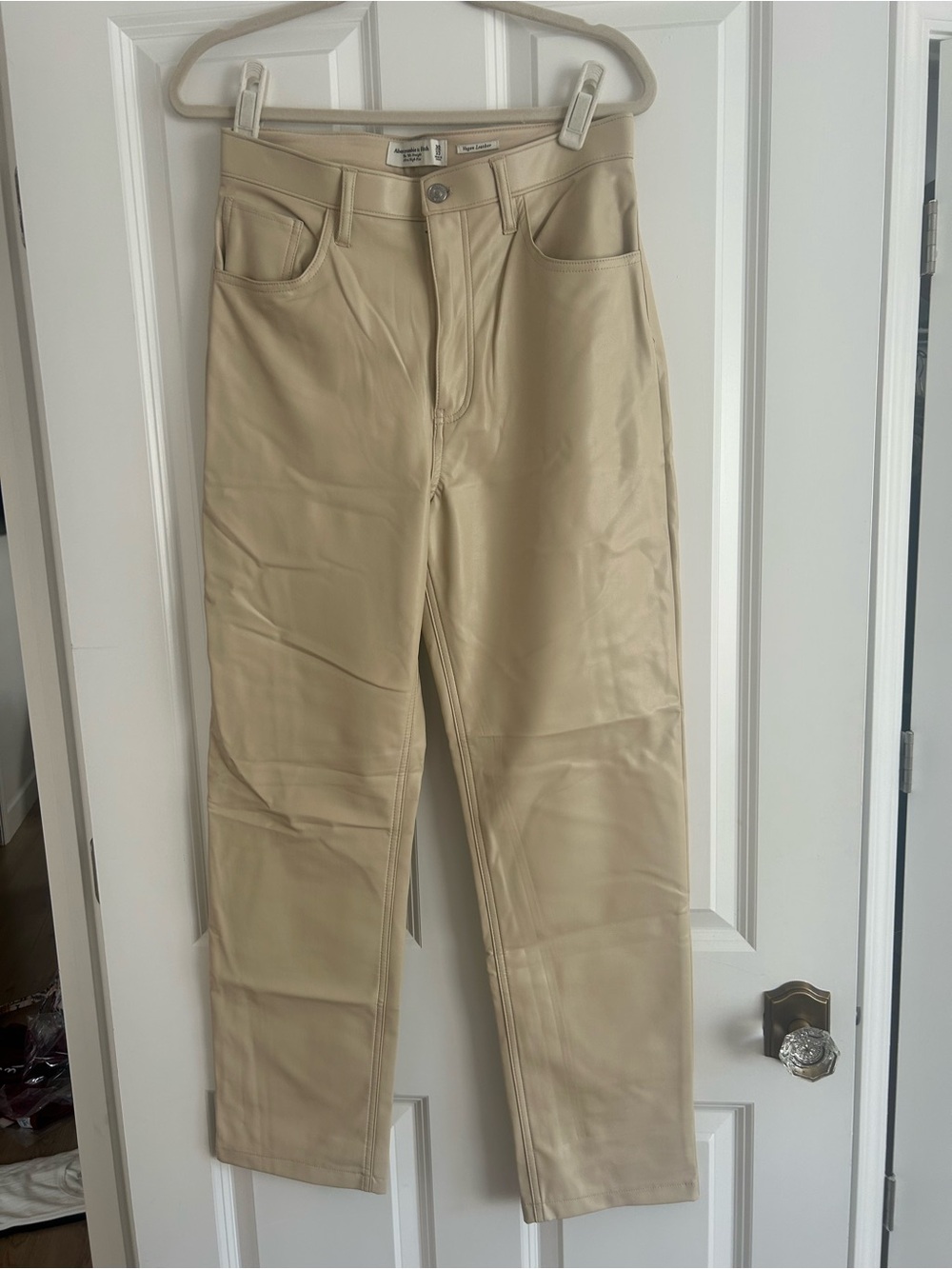 Abercrombie & Fitch Women's Beige Straight-Leg vegan leather Pants